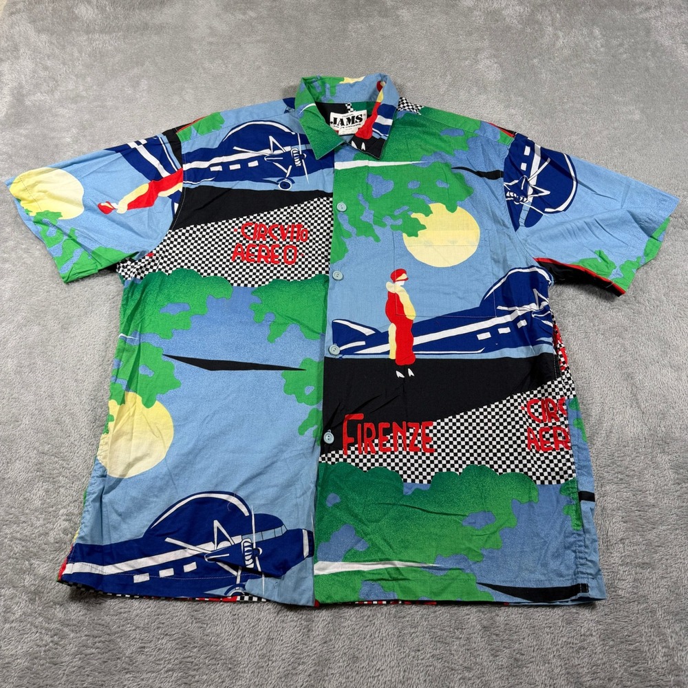 Vintage Jams World‎ Surfline Hawaii Button Up Shirt Mens Large Blue Airplane